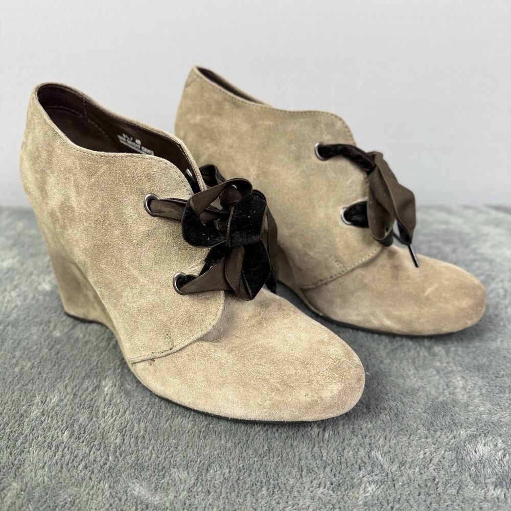 Bussola Women's Enna Boot Size 41‎ 10 Tan Taupe Suede Lace Up High Wedge